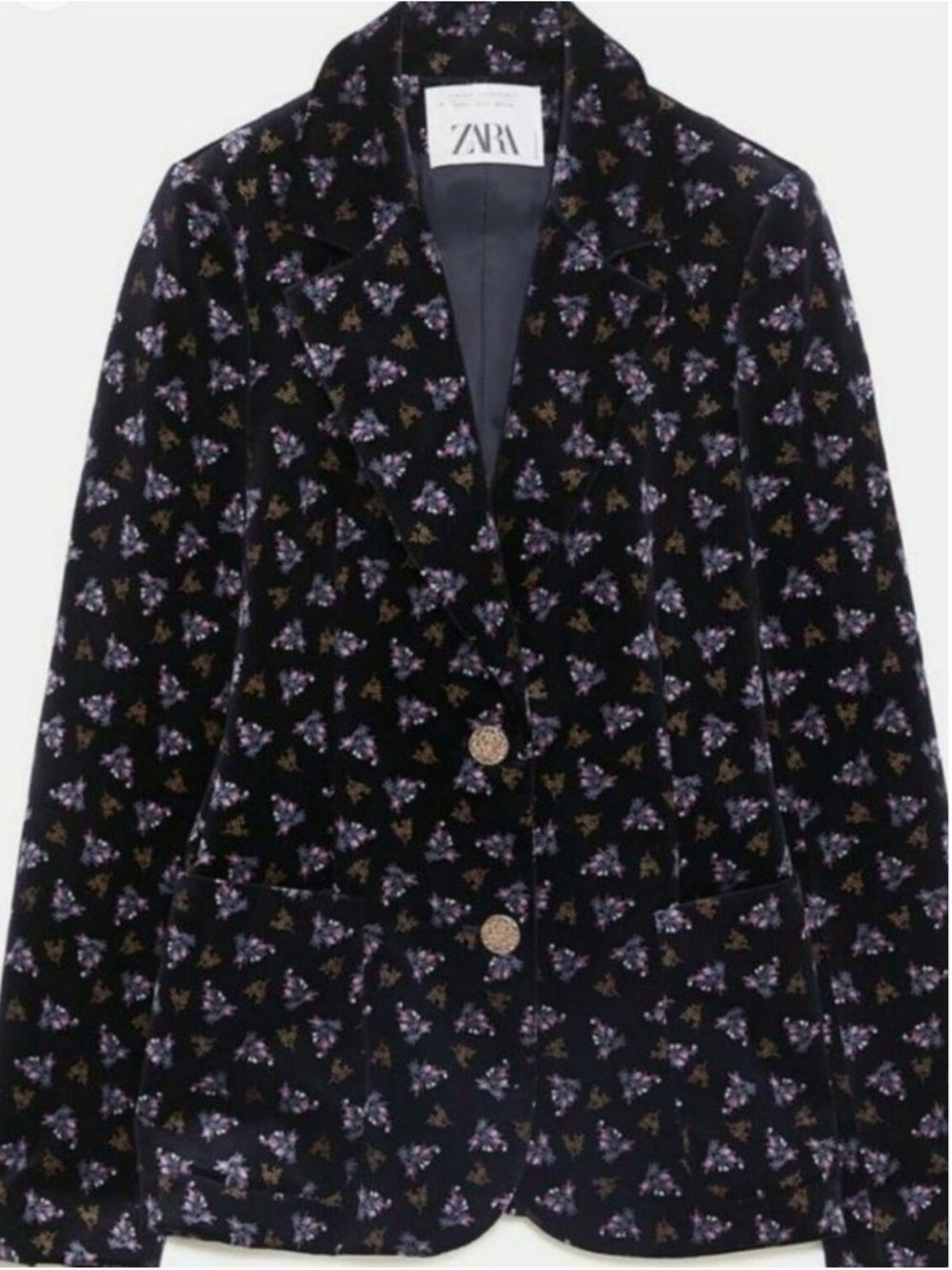 NWT ZARA Black Floral Print Velvet Blazer
